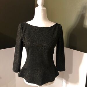LOFT Gold Sparkle Peplum Top Size XS EUC